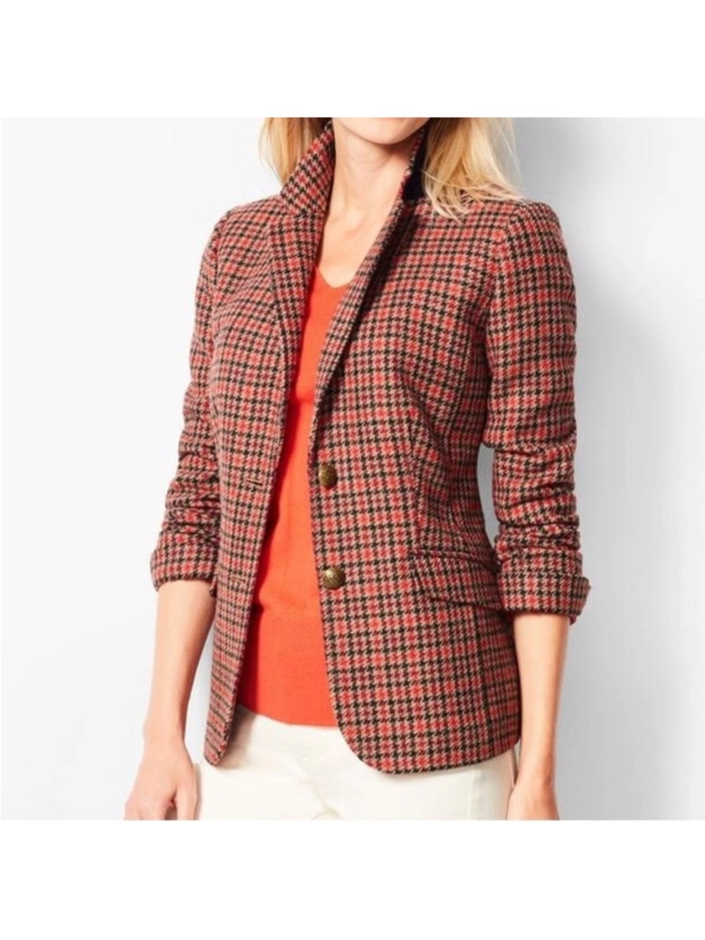 Talbots Aberdeen Red Houndstooth Blazer Jacket Wool Blend 18